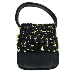 Julie Feldman Black Satin Roses Small evening purse